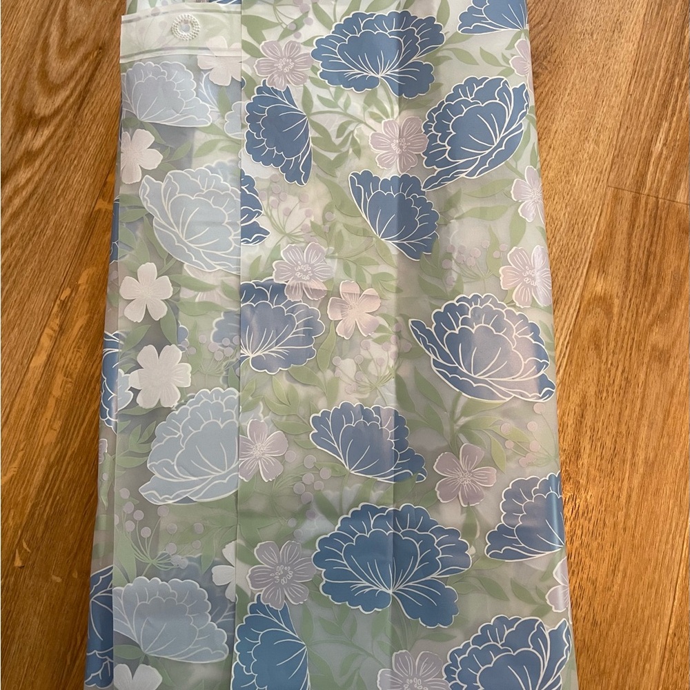 Floral Patterned vinyl shower curtain in blue, green, white, pink. NWOT! - Picture 2 of 4